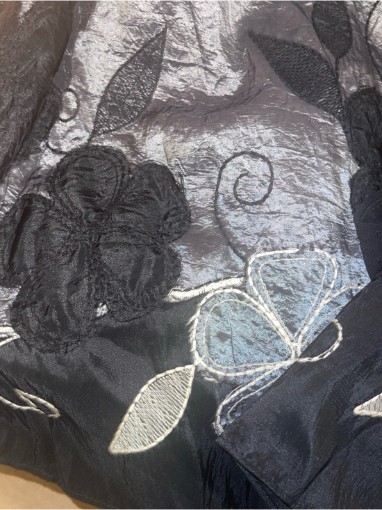 Jodi Kristopher Black/Gray Satin Empire Waist Dress Embroidered Juniors Sz 11/12